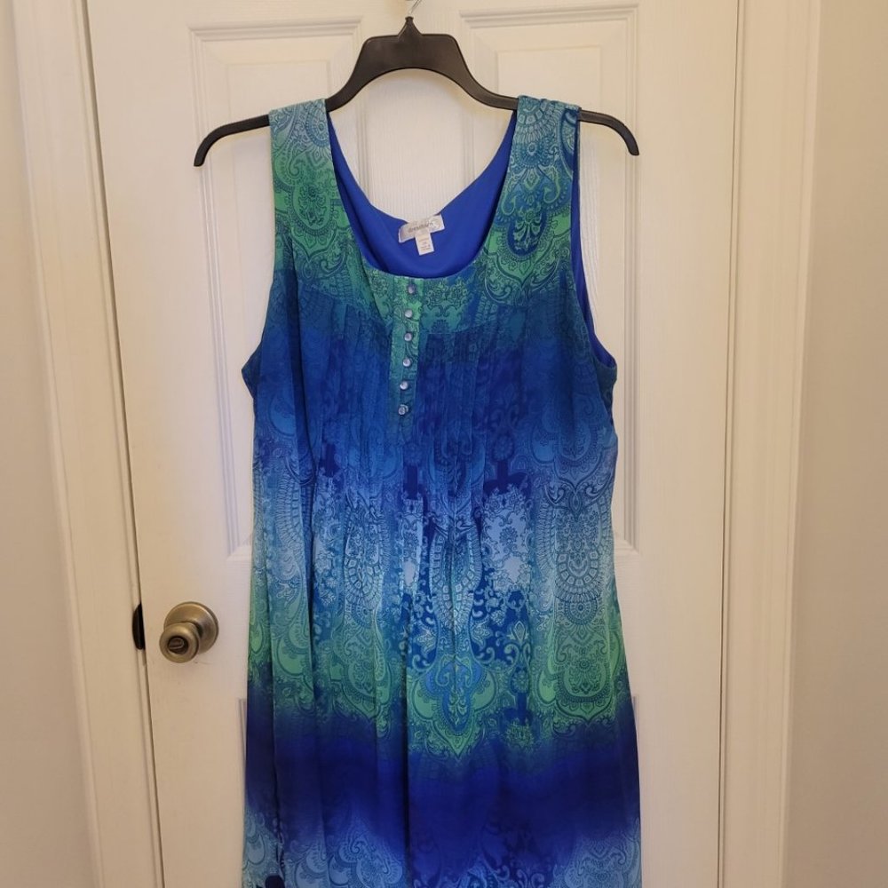 Dressbarn Shift Dress Blue Motif Design